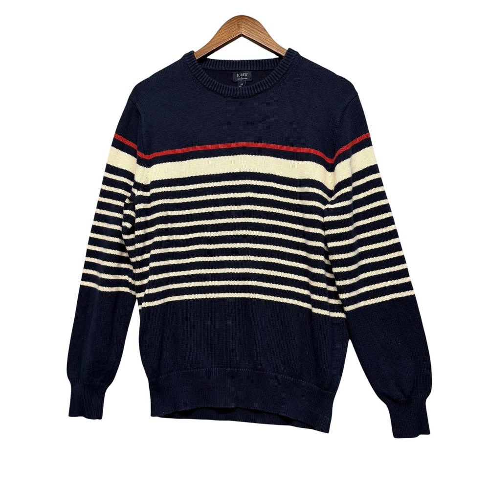 J.Crew Sweater Mens M Navy Striped Nautical Preppy Heritage Timeless Grandpa
